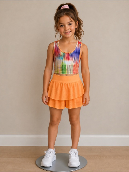 DSG Other - DSG Girls 2 Piece Activewear Set Rainbow Crop Tank & Orange Tiered Skort S/M NWT